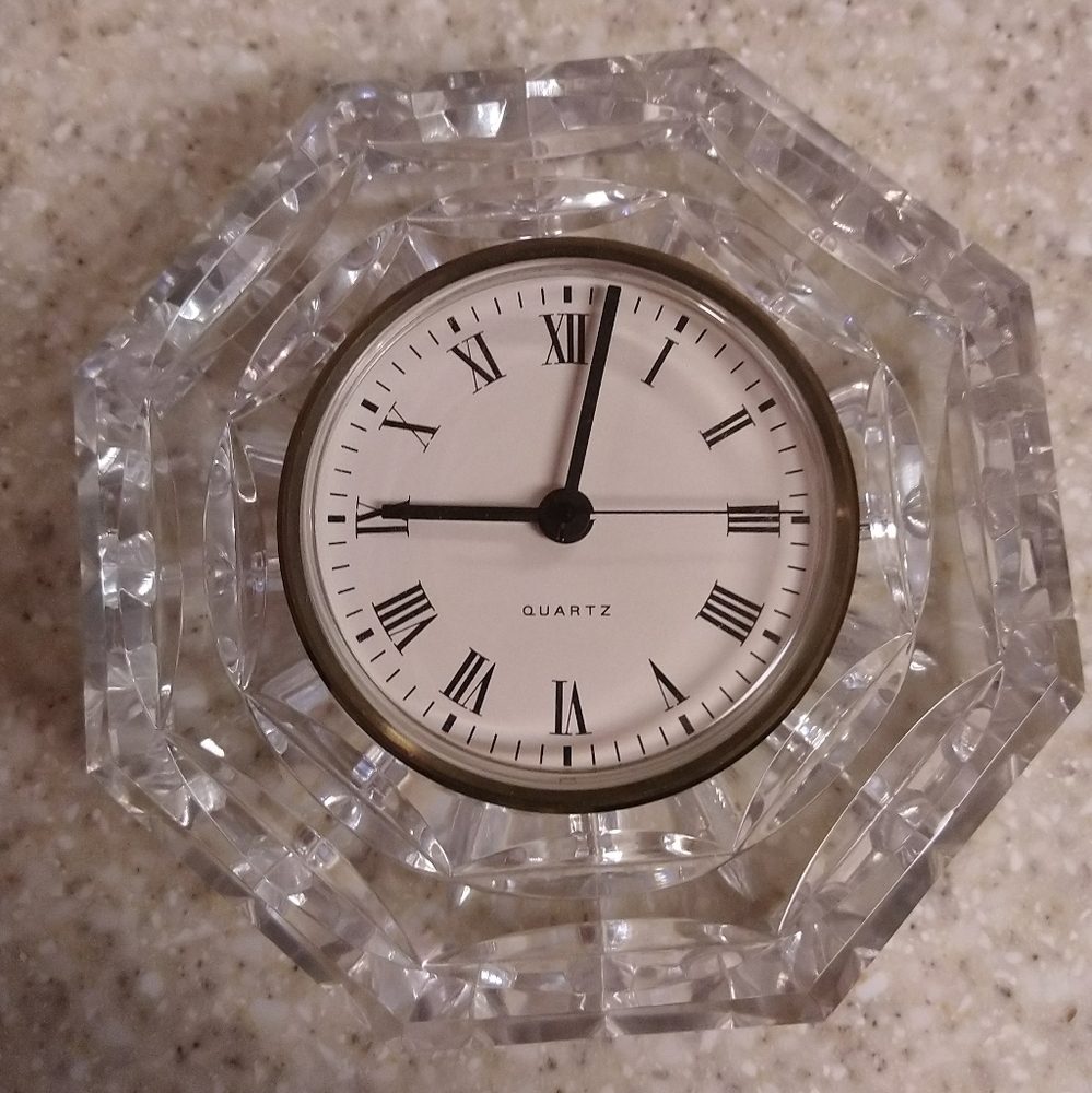 Vintage Waterford Octagonal Crystal Quartz Desk Clock